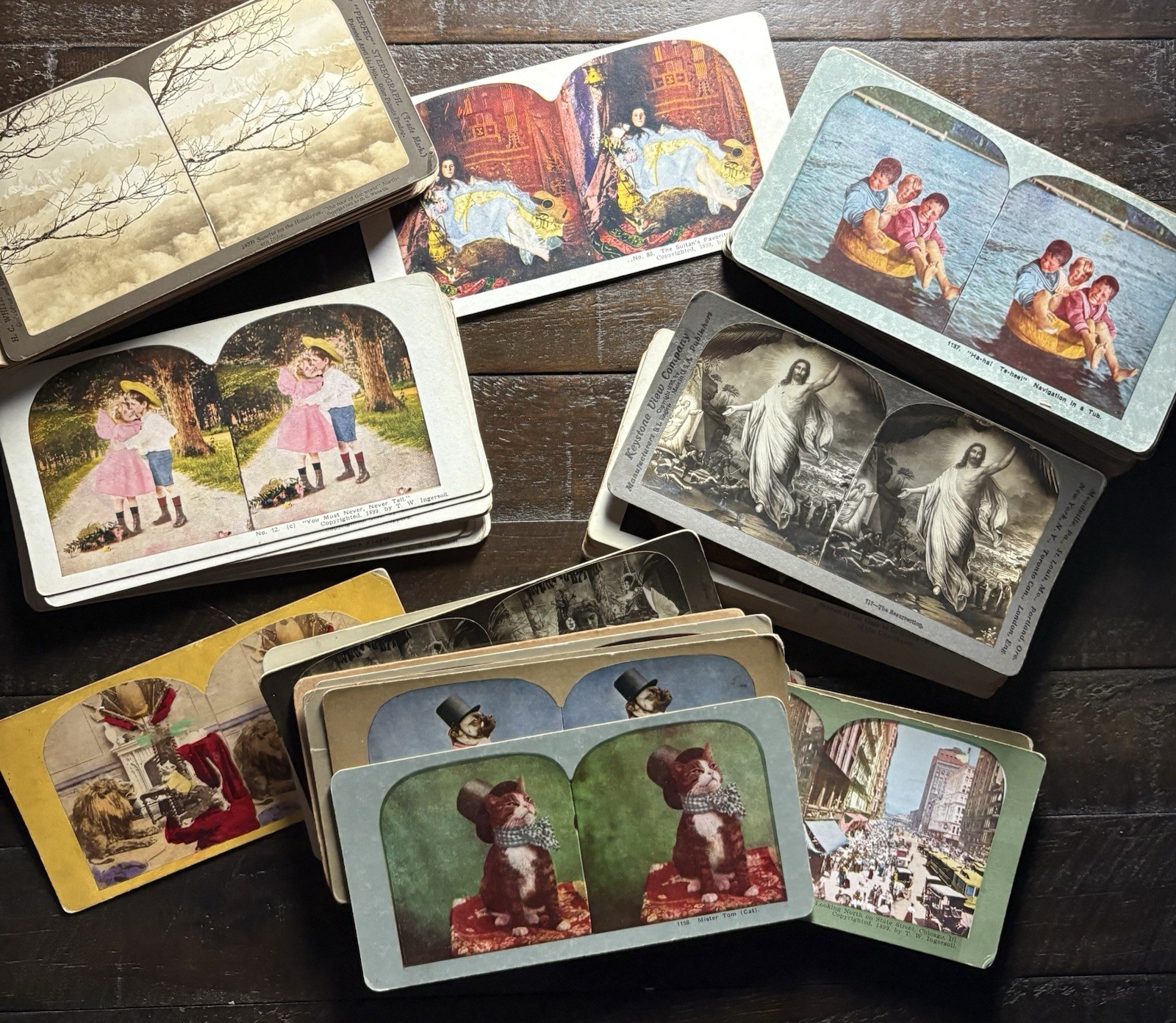 Estate find huge Lot (125) Antique Stereoview Cards: late 1800s - early 1900s