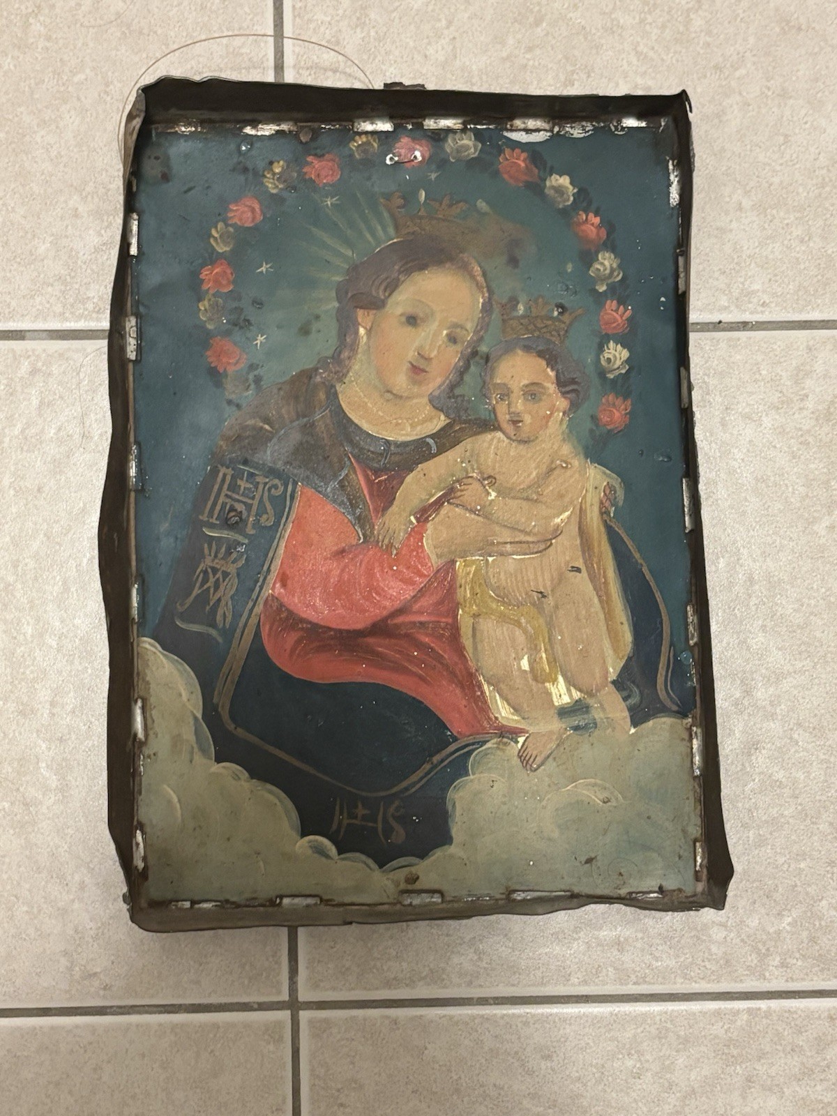 Rare Mexican 19th century Retablo oil painting on tin Rare Mexican 19th century Retablo oil painting on tin