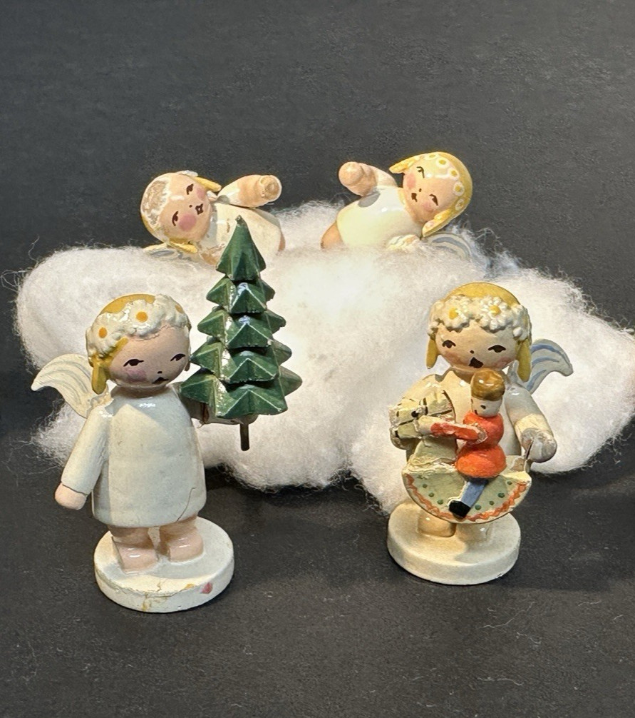Vintage Wendt & Kühn Erzgebirge Margeritenengel Angels Lot of 4 Germany 1949-72
