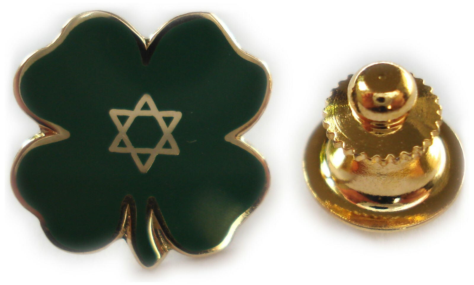 Jewish Lucky Four Leaf Clover Star of David Hat Jacket Tie Tack Lapel Pin
