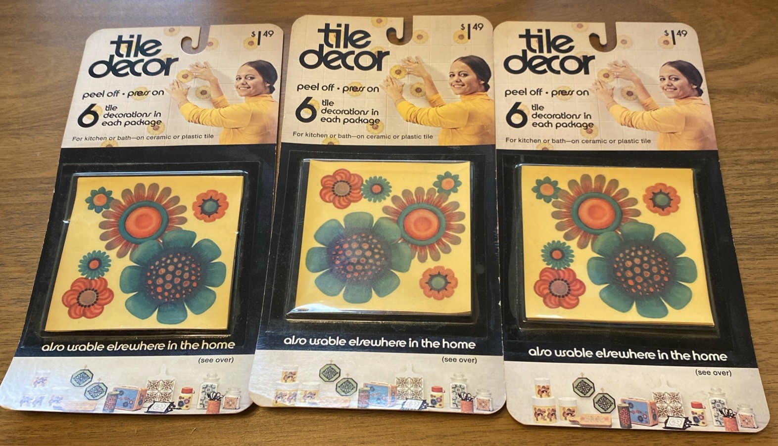 3) Vintage The Meyercord CO Tile Decor Flowers NOS