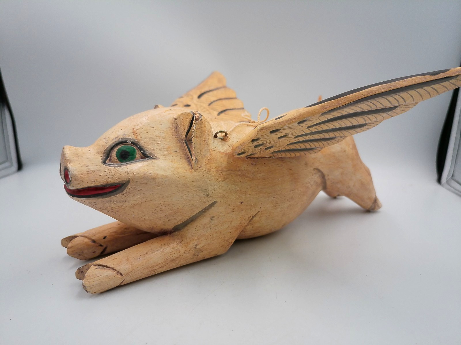 \'When Pigs Fly\' Wood Flying Pig Figurine, Removable Wings, Ready to Hang 11.5 in