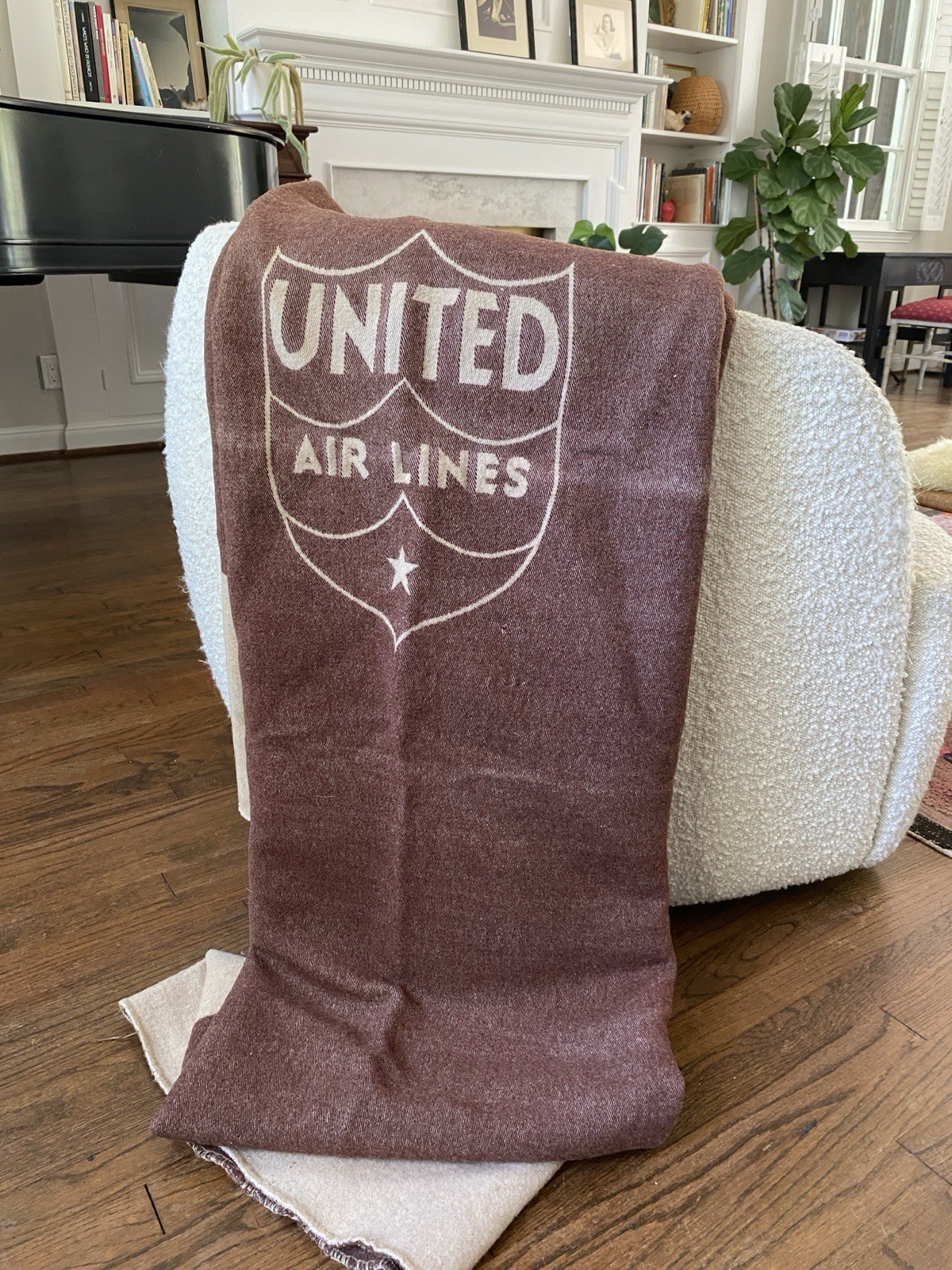 Vintage 40s 50s United Airlines 100% Wool Felt Blanket 44\