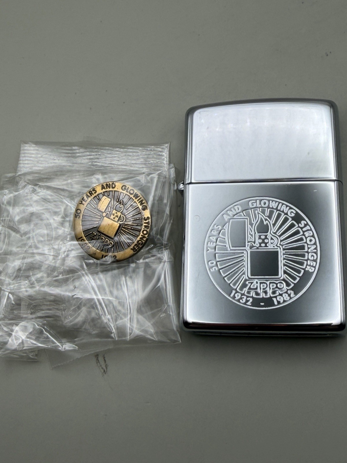 Zippo 50th Anniversary Vintage 1992 HP Chrome Zippo Lighter New W/ Matching Pin