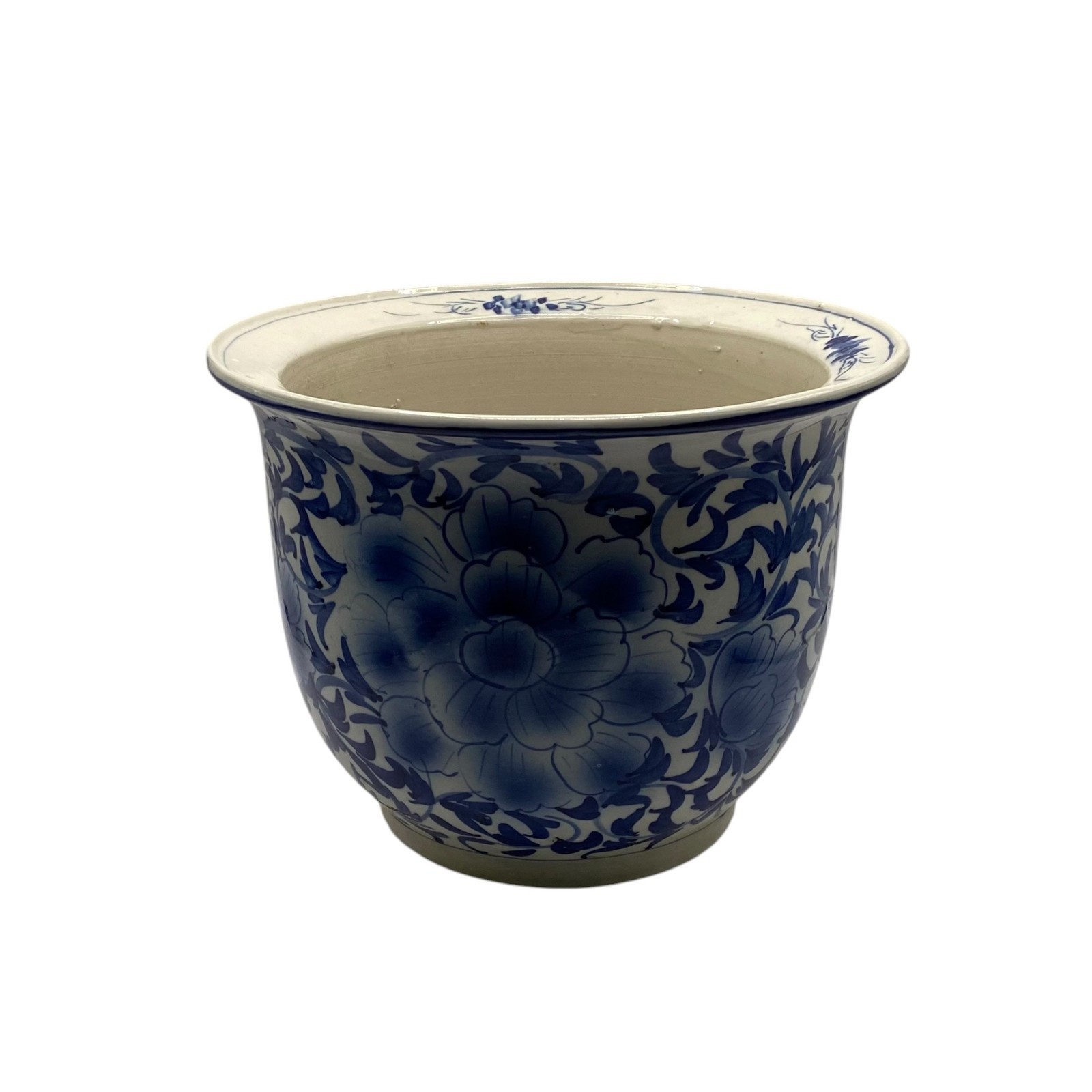 Vintage Large Blue White Jardiniere Lotus Flower Porcelain Planter Flower Pot