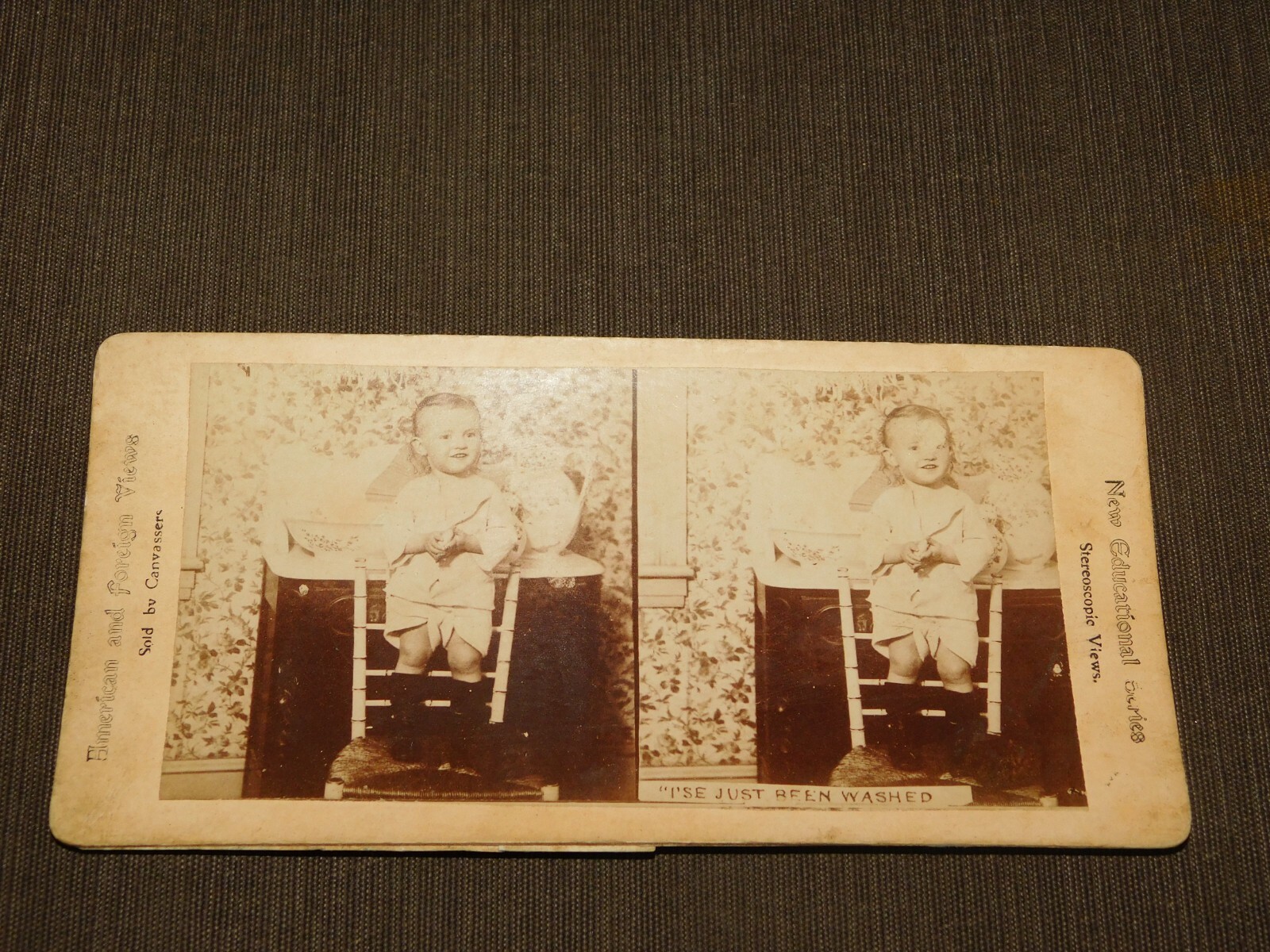 VINTAGE STEREOVIEW STEREOSCOPE CARD FUNNY I\'SE JUST BEEN WASHED
