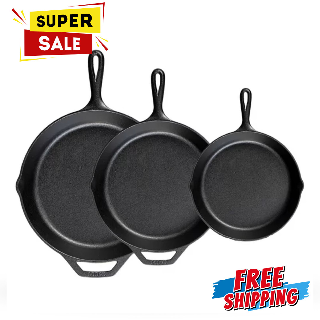 [FASH SALE] Lodge Cast Iron 3 Piece Seasoned Skillet Set Figures Set