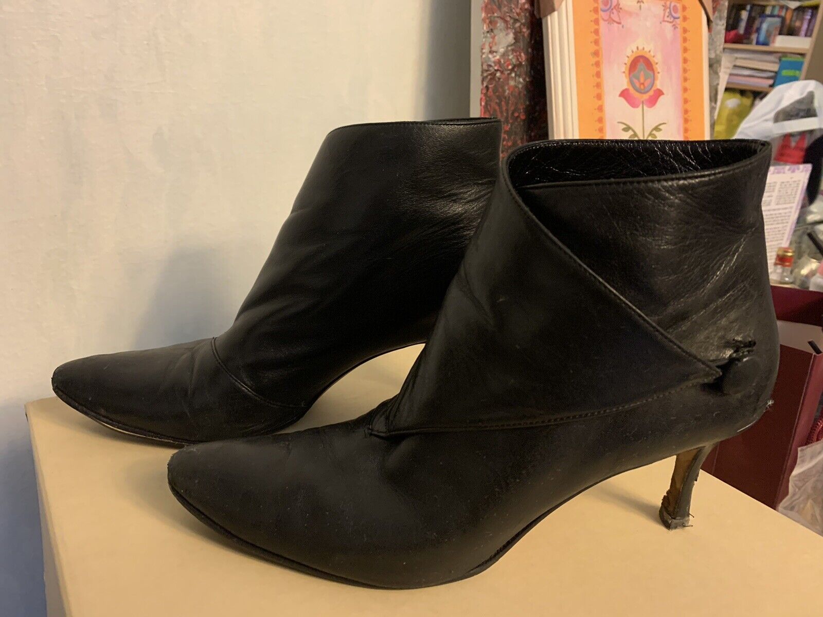 Manolo Blahnik size 42 Black Booties With Heels. Button Closure.