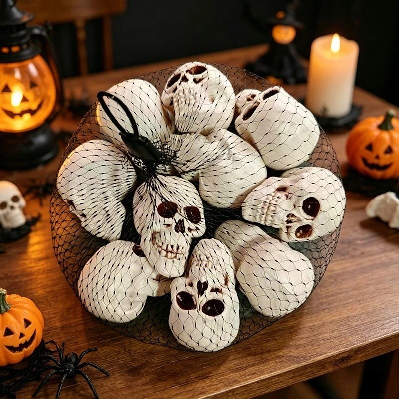 5/10PCS 6cm Realistic Skull Head Halloween Hanging Props Skeleton Decor