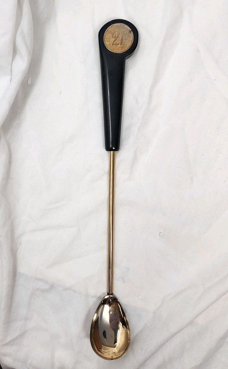 21 Club New York Speakeasy Memorabilia Gold Tone Logo Cocktail Stir Spoon Flaw 