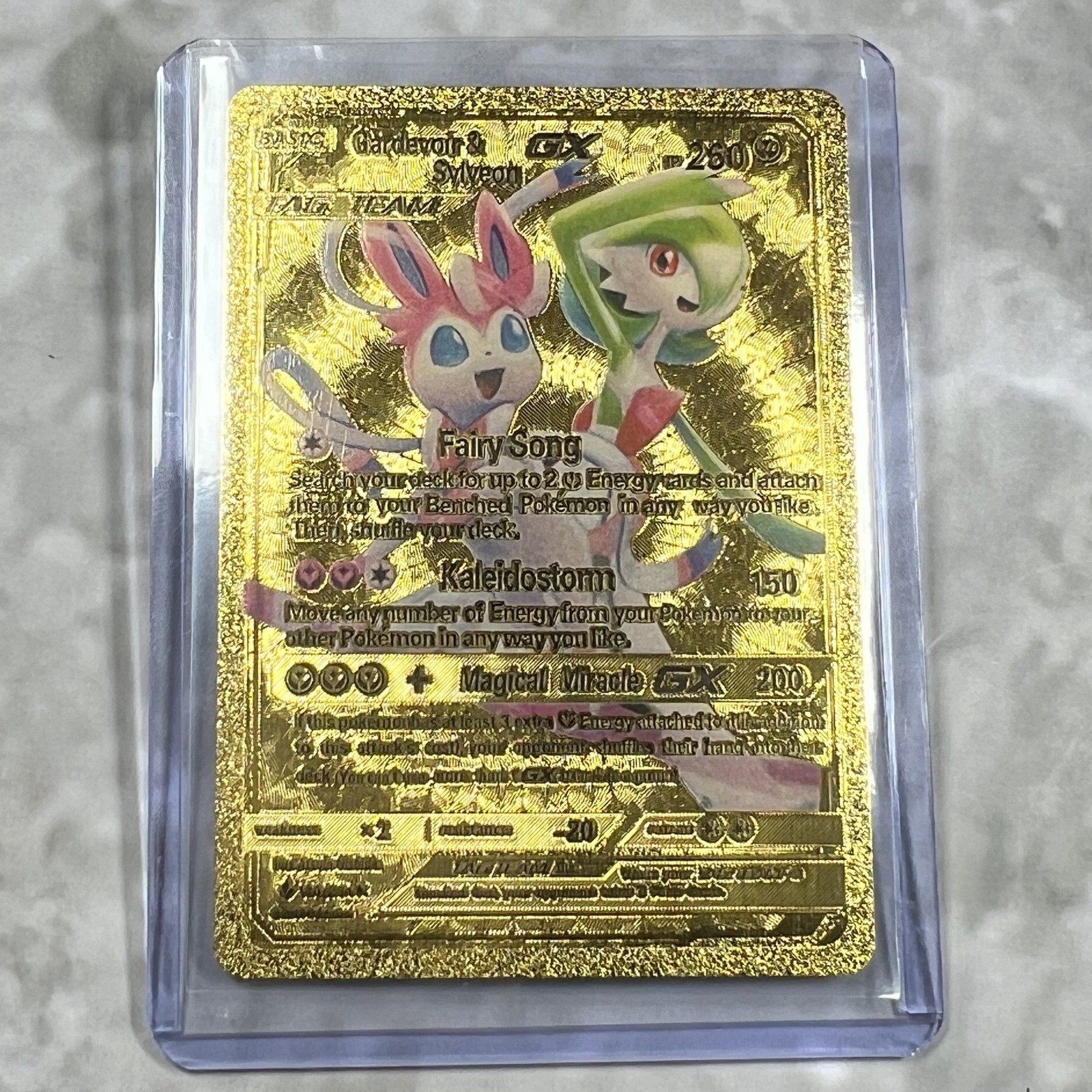 Gardevoir & Sylveon Tag Team Pokemon Gold FAN ART Card Embossed Collectible