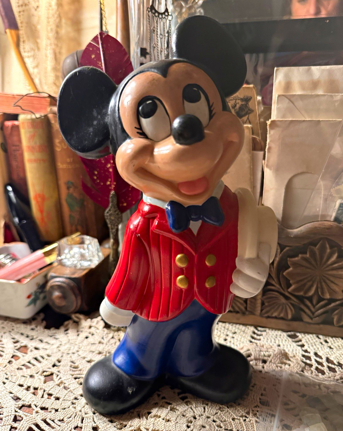 Vintage Walt Disney Prod Mickey Mouse Chalkware Figure Red Tuxedo Figurine