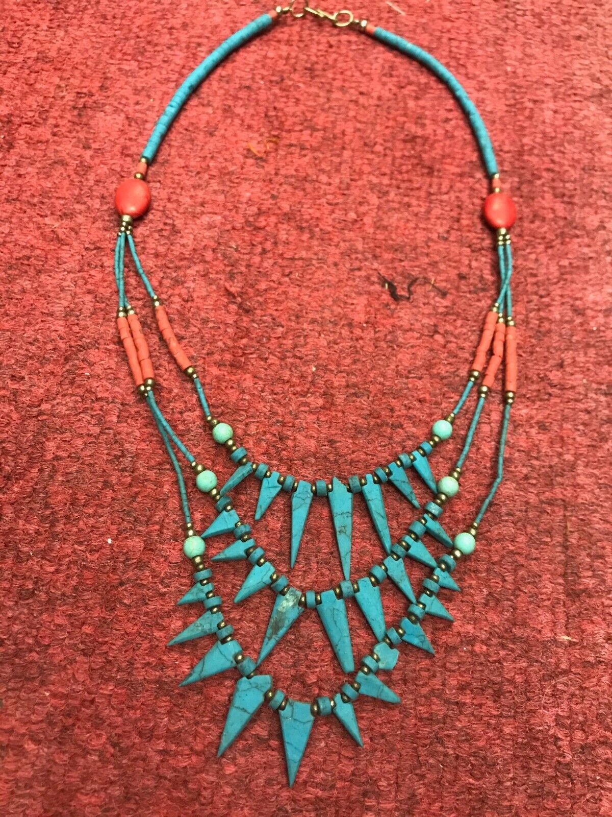 Rare Art viking Nation Turquoise Coral Collar Beads Necklace Mens Women
