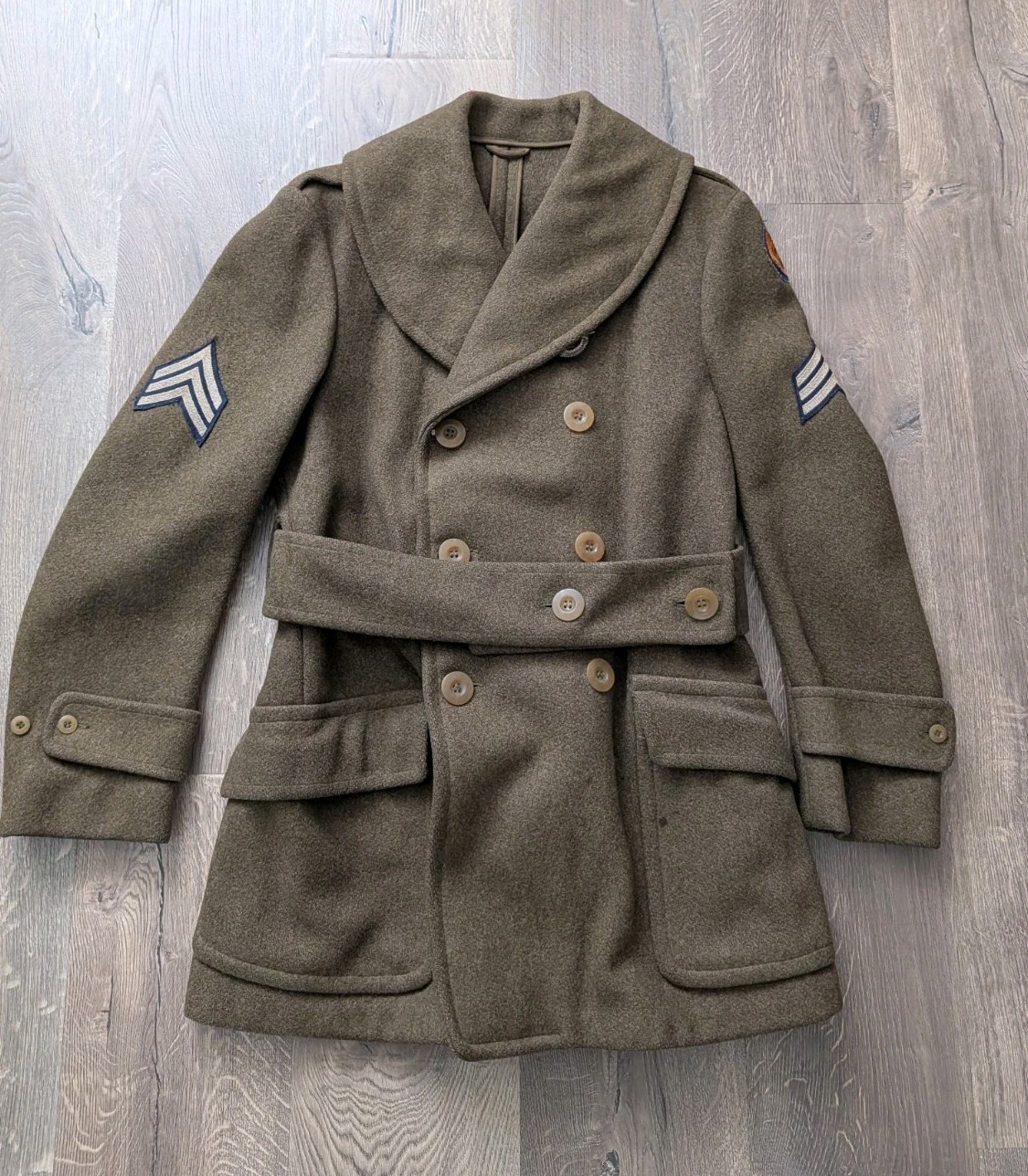 WWII US Army Air Force M-1926 Short Overcoat Frank Bros San Antonio 8th AF Patch