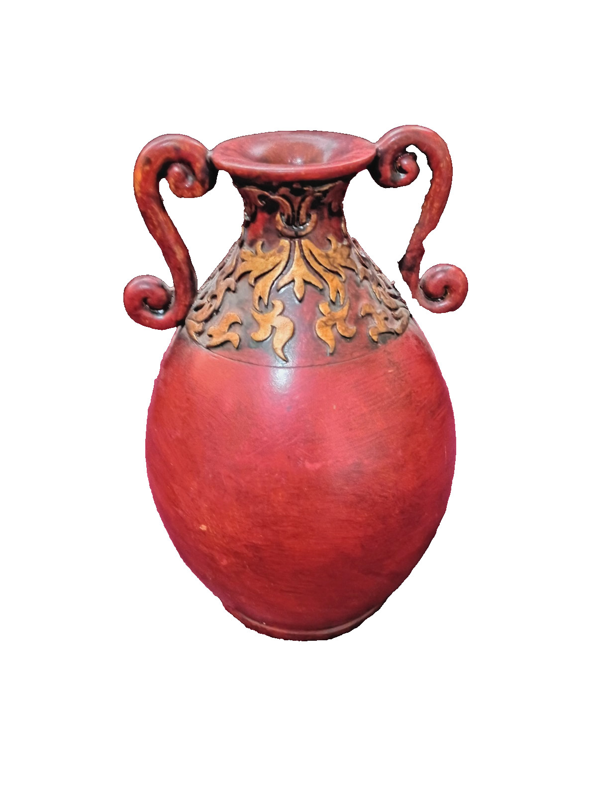 Vintage Oxblood Red Amphora Vase Ornate Gold Acanthus Leaf Handles