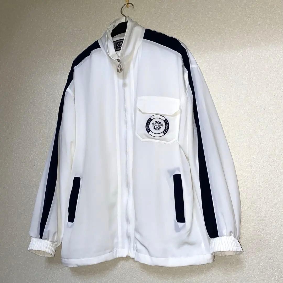 Versace Jeans Couture White Blouson Jacket Medusa Logo Navy Sleeve Stripe