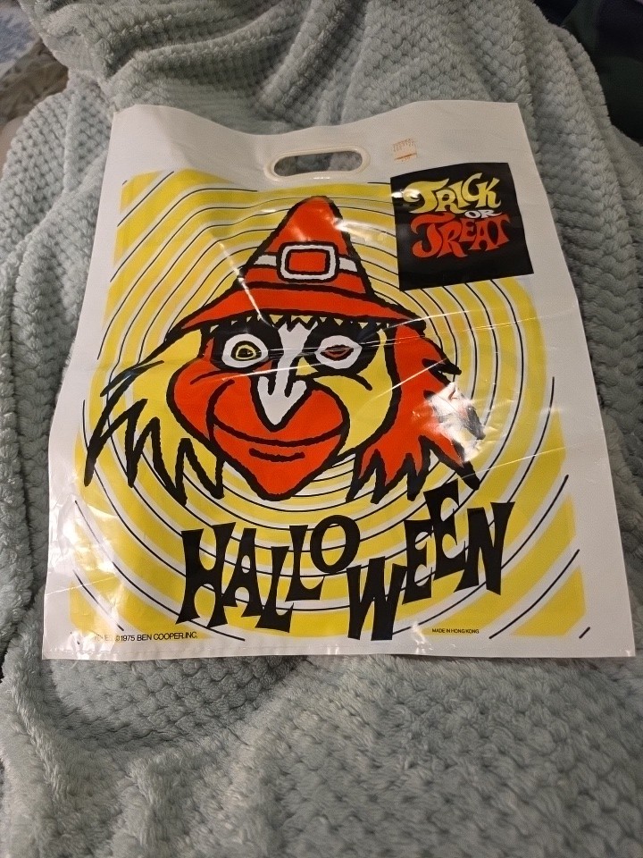 Vintage 1975 BEN COOPER Halloween Black Cat Plastic Trick Or Treat Bag Witch