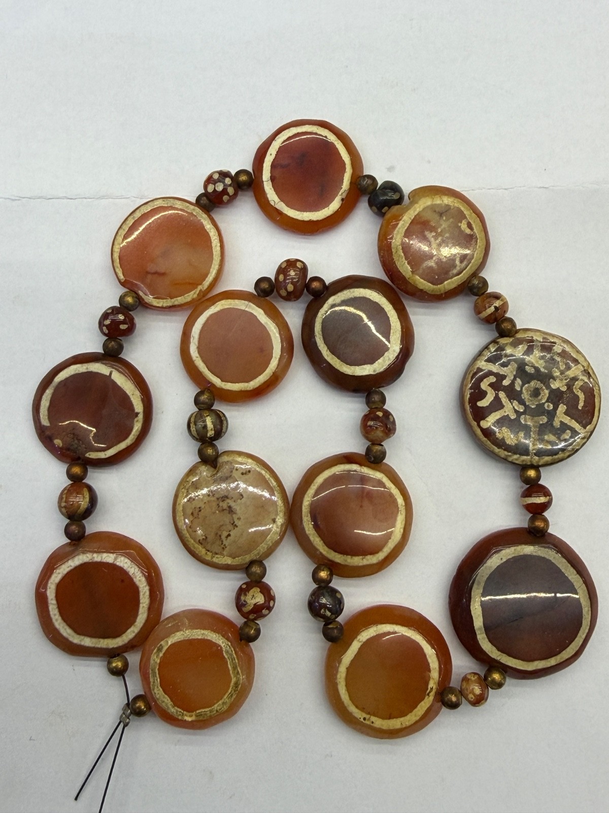 Ancient roman disc  agate stone beads rare rare necklace