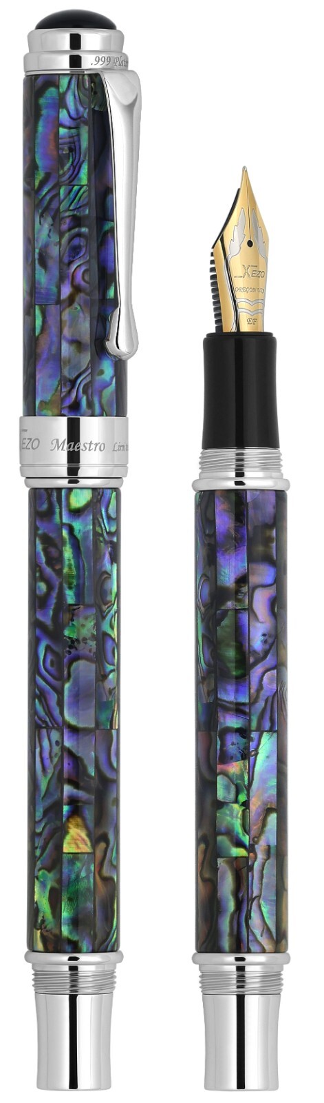 Xezo Maestro Abalone Extra Fine Fountain Pen, .999 Platinum Plated. Handmade, LE