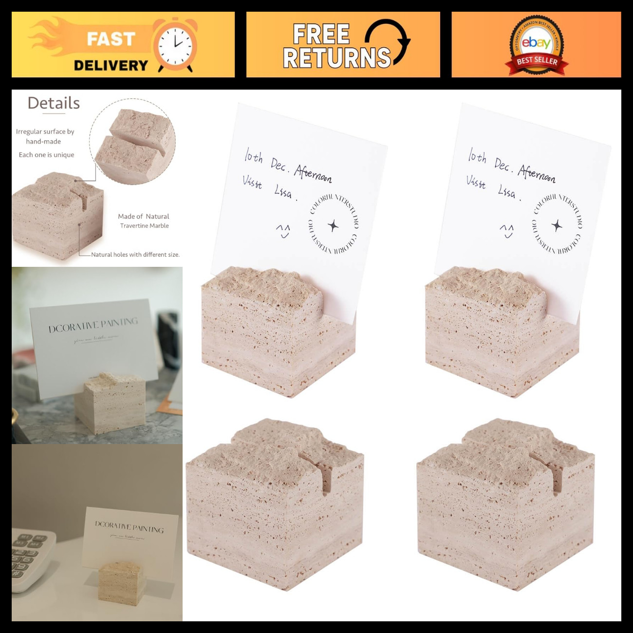 4 Pcs Travertine Place Card Holder Wedding Table Number Sign Stand