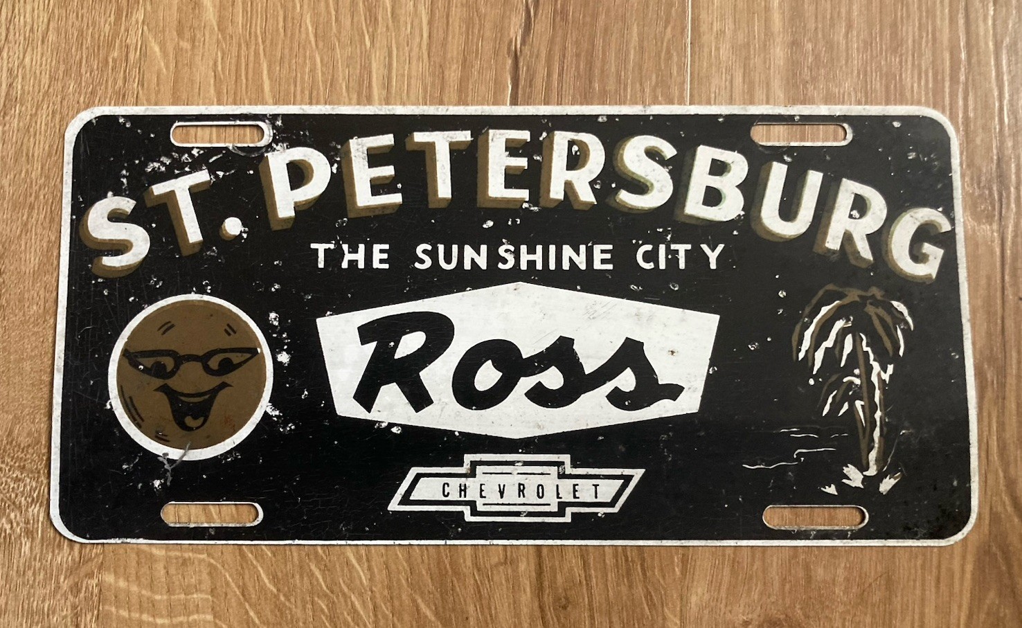 Vintage 1950s 60s St Petersburg FL Ross Chevrolet Dealer Booster License Plate