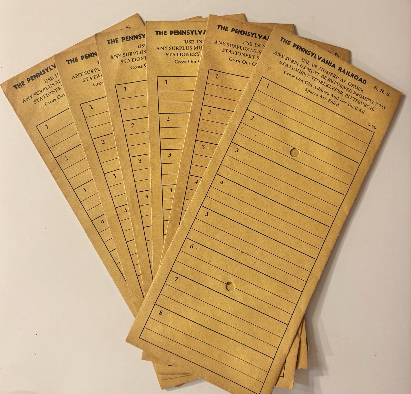 Vintage PRR Pennsylvania Railroad Stationery Forms Lot R.R.S. G-100 Pittsburgh