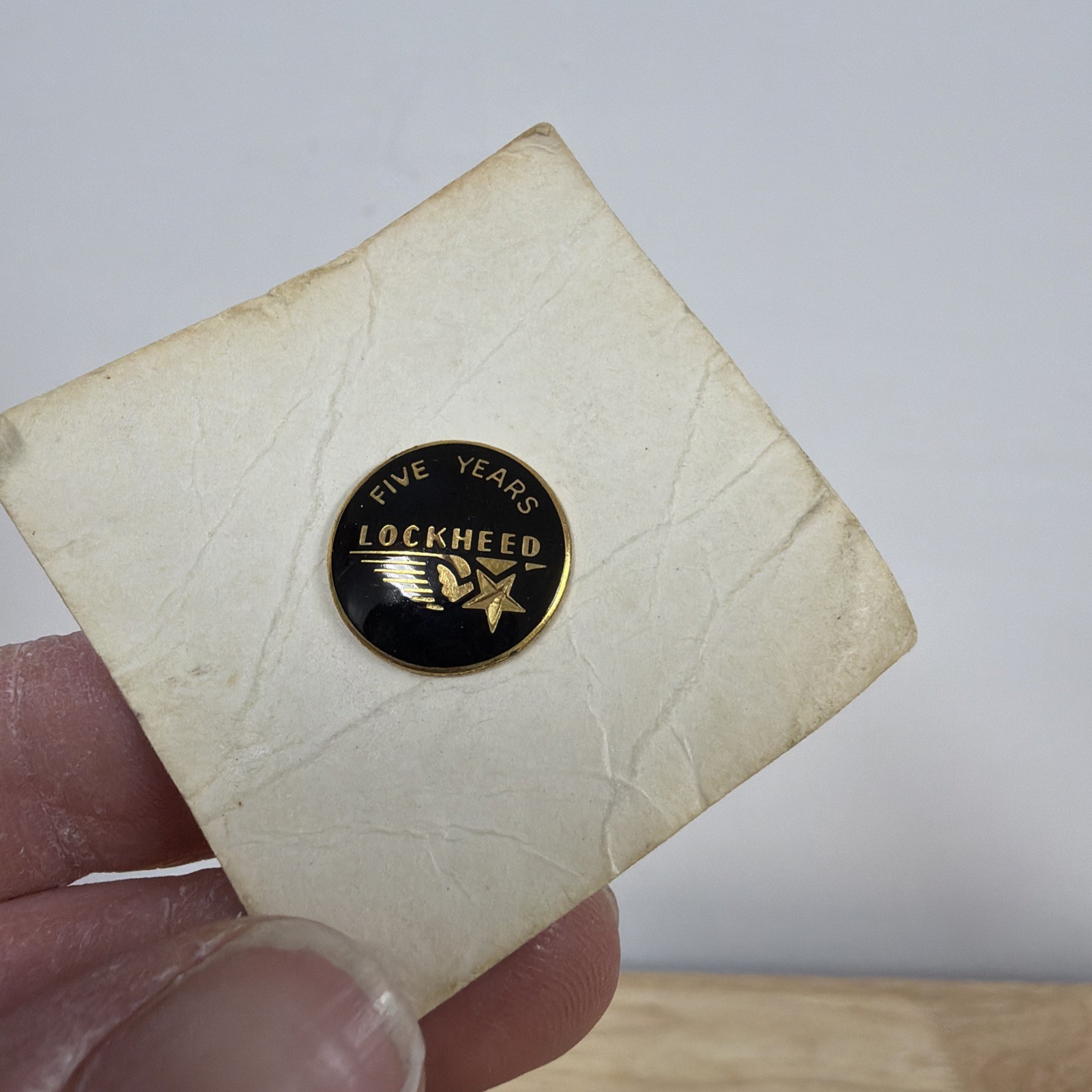 Vtg Lockheed Aircraft 5 Year Service Award Pin 10K GF Gold Filled Black Enamel