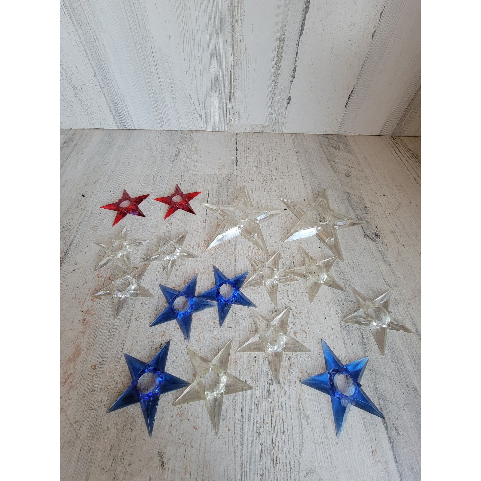 Unique vintage plastic reflector star USA star Xmas ornament set unique red