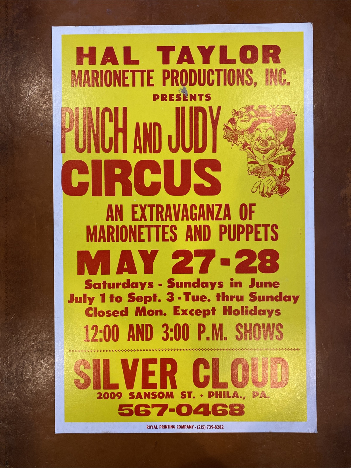 Vintage Hal Taylor Punch & Judy Circus Poster 14x 22 Philadelphia