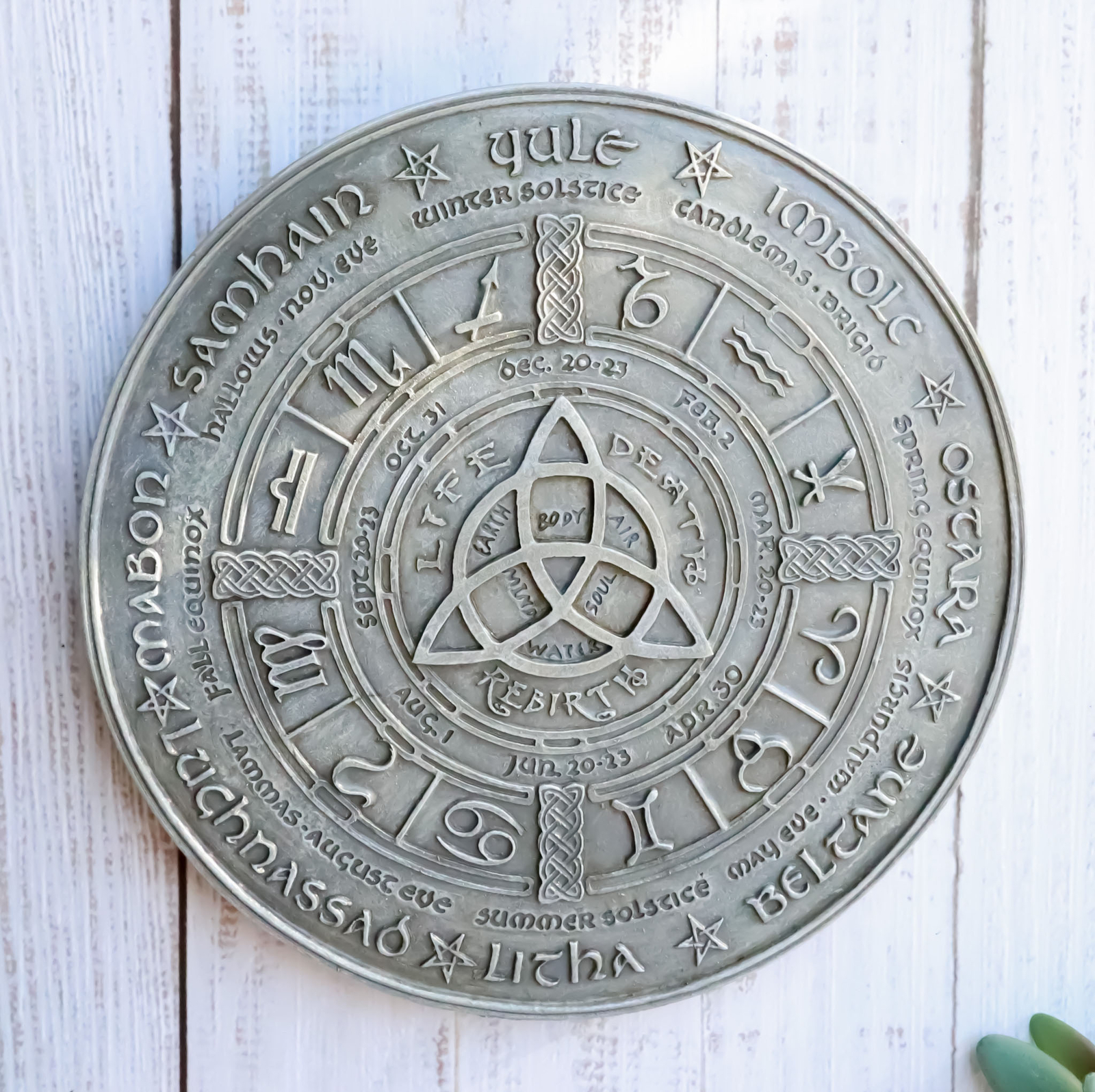 Celtic Trinity Triquetra Knot With Wicca Symbols Wheel of The Year Wall Plaque
