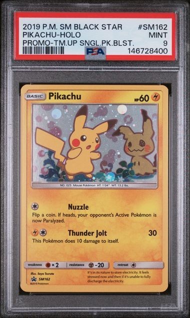2019 POKEMON TEAM UP BLISTER BLACK STAR PROMO PIKACHU HOLO SM162 PSA 9 Mint