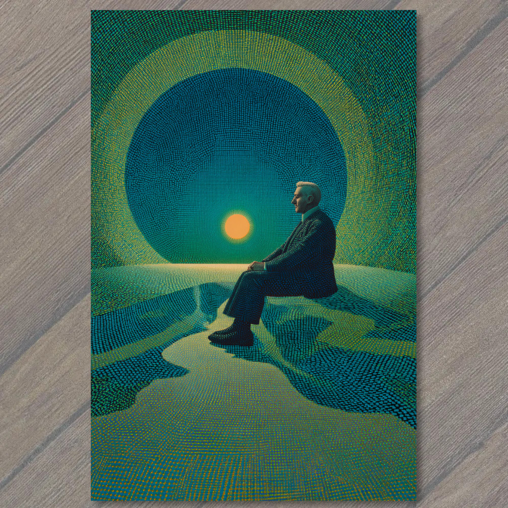 POSTCARD Surreal Man Cosmic Tunnel Sun Meditation