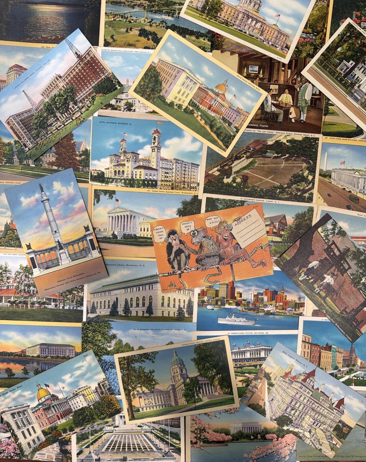40 Vintage Linen Postcards 1930s–1950s Mixed U.S. Views Bulk Lot