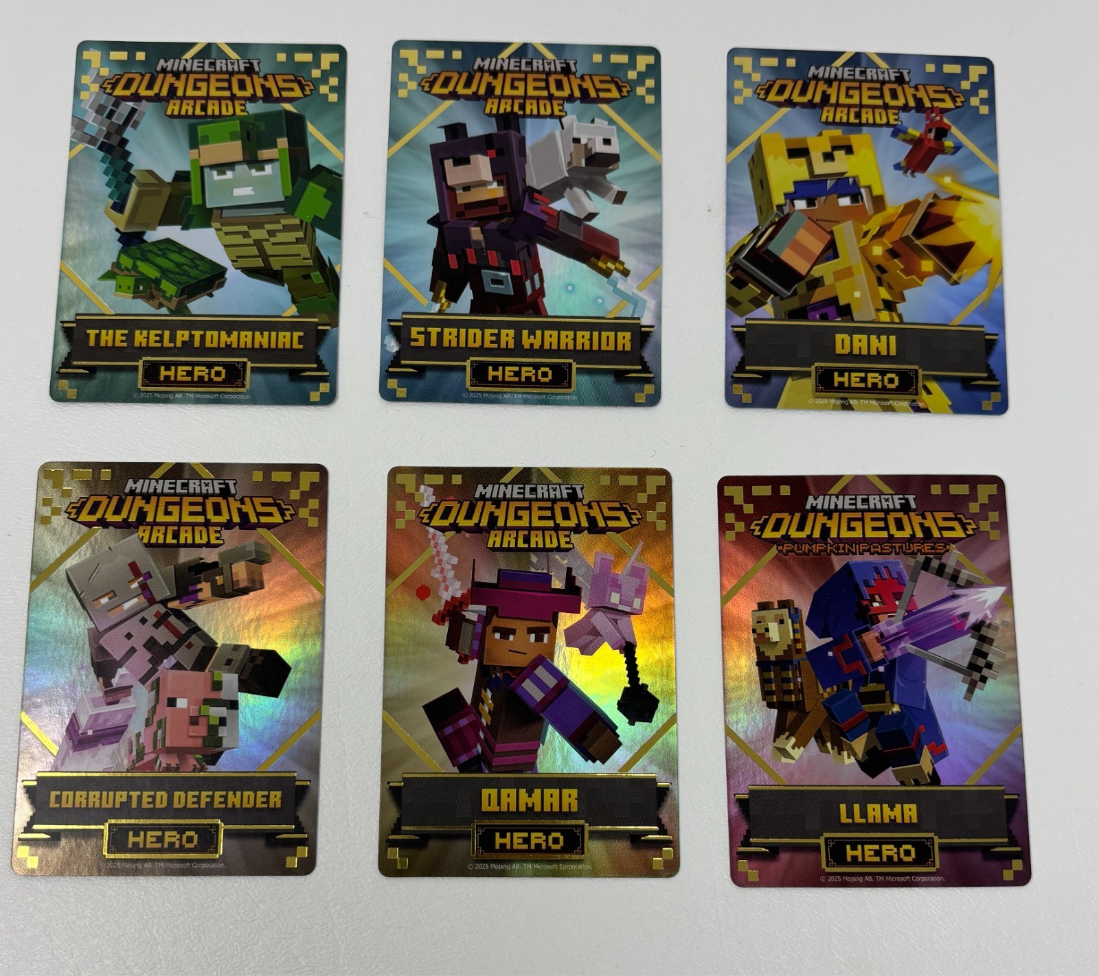 Minecraft Dungeons Arcade Cards (6x Heroes) Dani/Qamar/Llama/CD/SW/Kelptomaniac