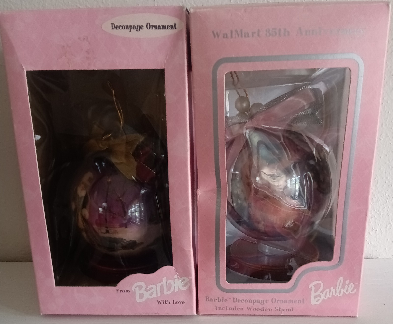 Vintage Barbie 90\'s Set of 2 Decoupage Ornaments w/ Hanger In Box SEALED 