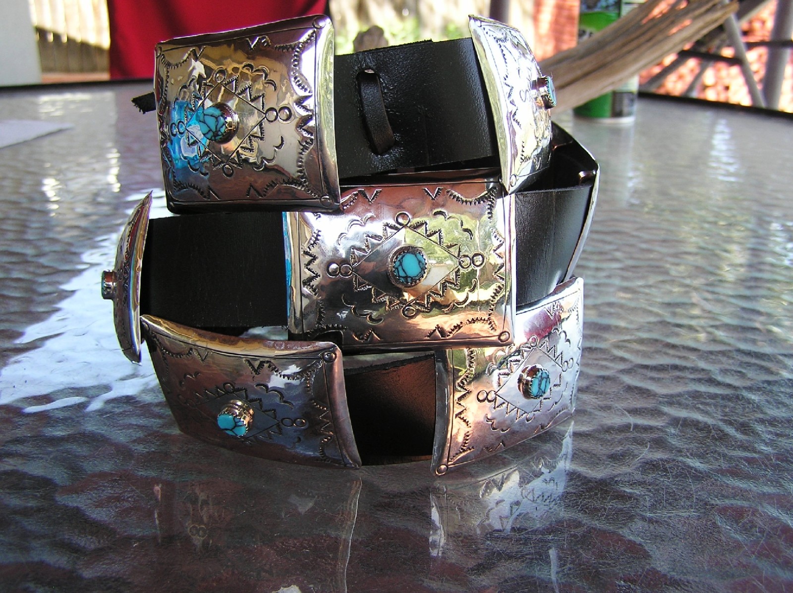 Very Nice Navajo Indian Handmade Turquoise & Nickel Silver Concho Belt.