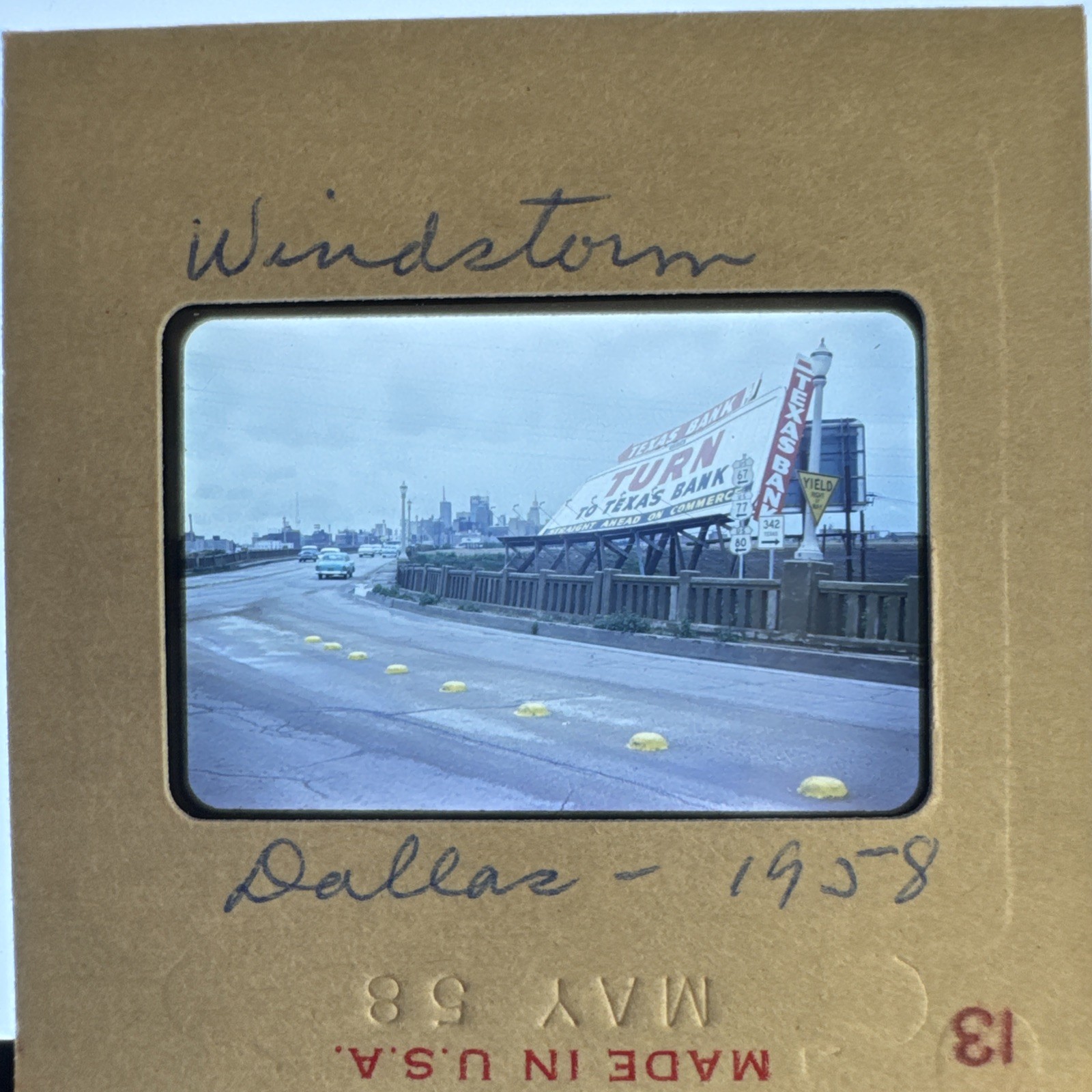 1958 Dallas Texas Skyline Highway Texas Bank Billboard Vintage Kodachrome Slide