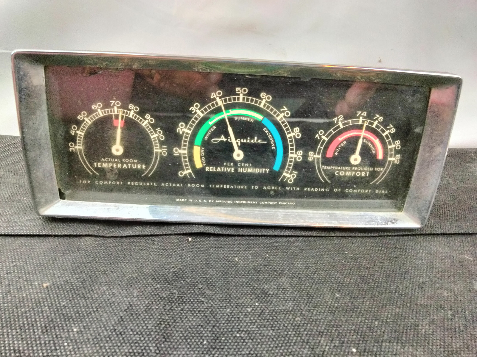 Vintage Airguide Instrument Temperature Humidity Comfort Gauge Chicago USA