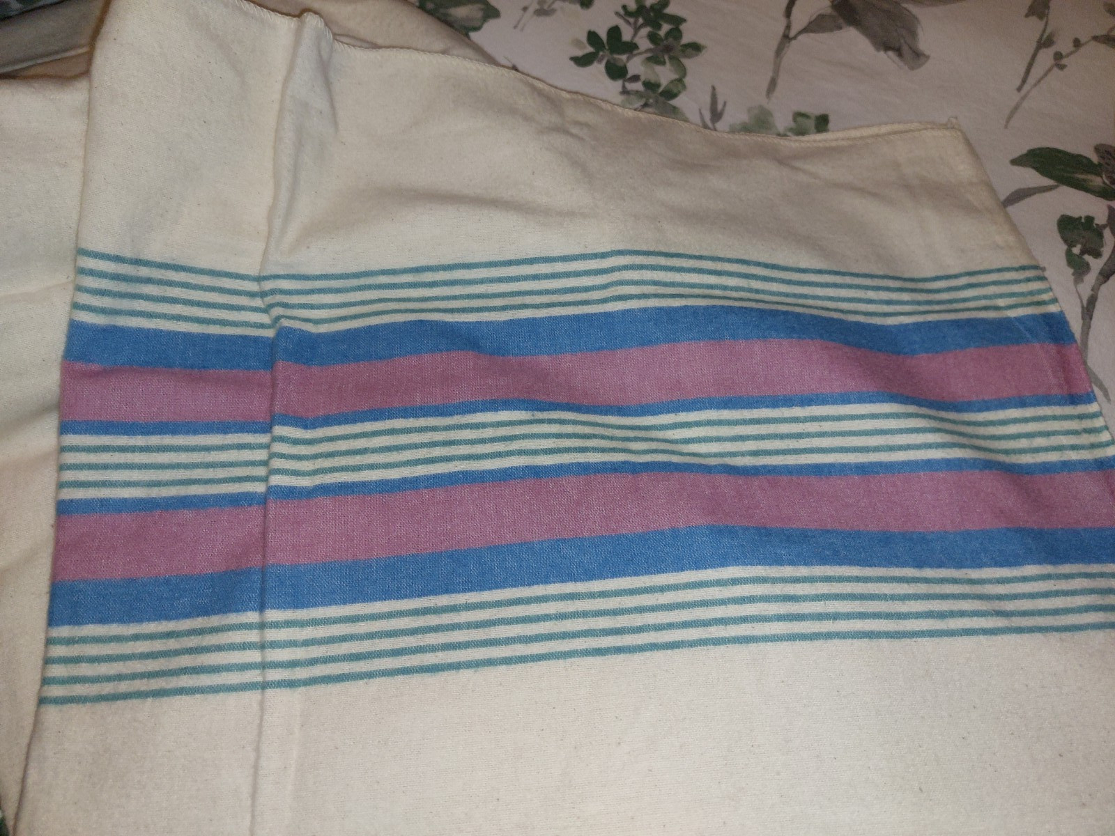 Unused Ibex Flannelette Sheet Blanket Pink & Blue Stripes Texmade Full 80