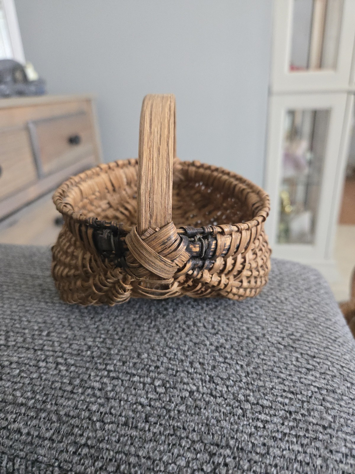 ANTIQUE Miniature NC PRIMITIVE Buttocks Egg BASKET SPLIT OAK   