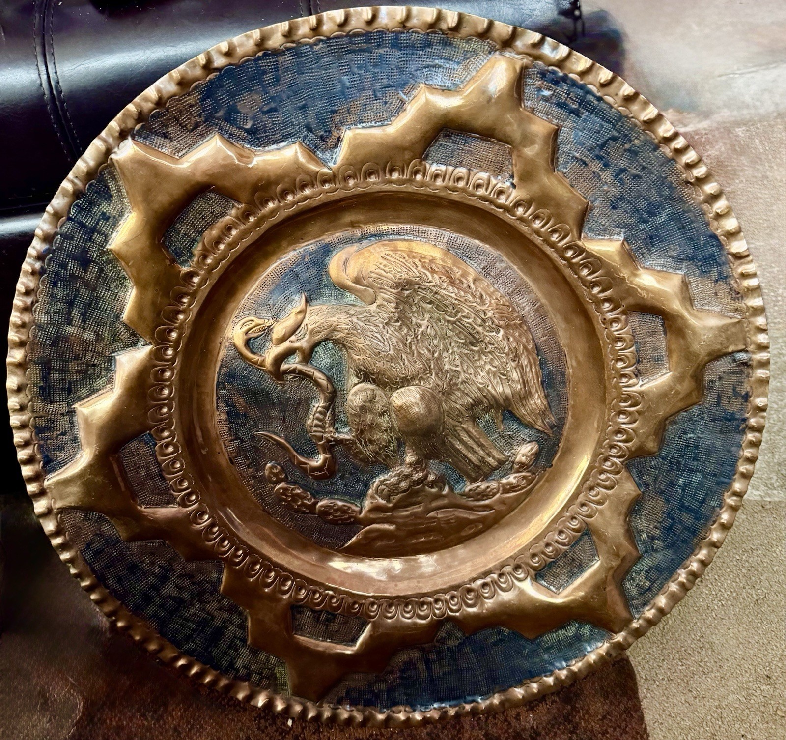 Huge Mexican Shield High Relief Had Wrought Wall Plaque impressive 20”