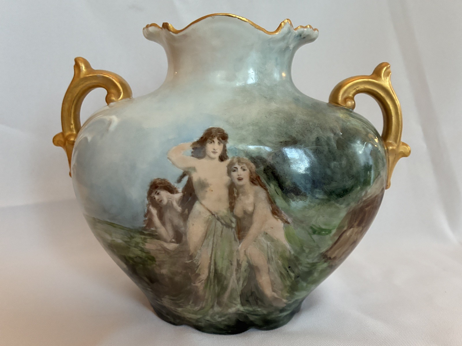 JPL France Limoges Hand Painted Pillow Vase Handles Antique Elegant Jean Pouyat 