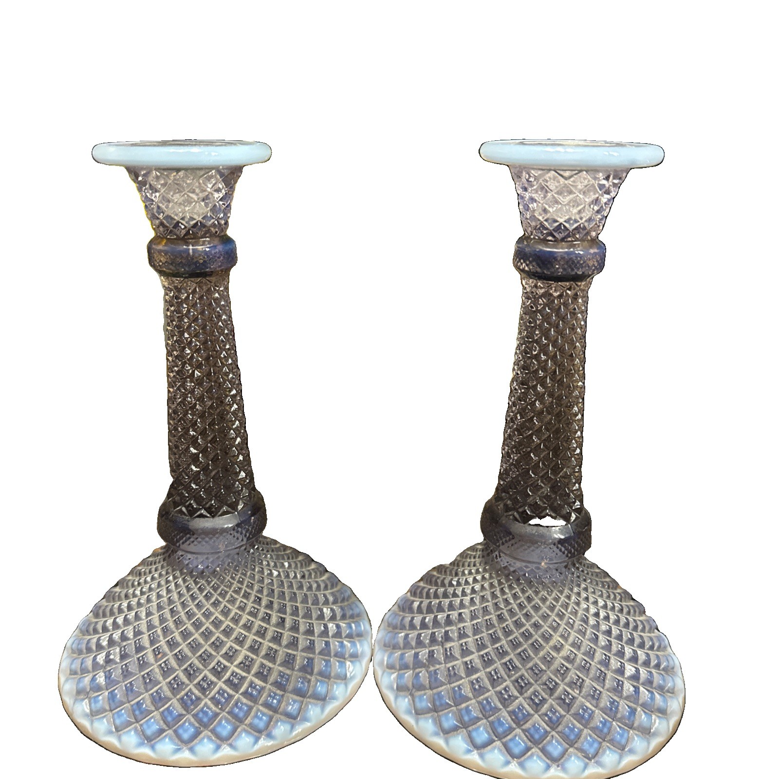 VTG Rare Westmoreland English Hobnail Lilac  Opalescent Candle Holders TALL 8\