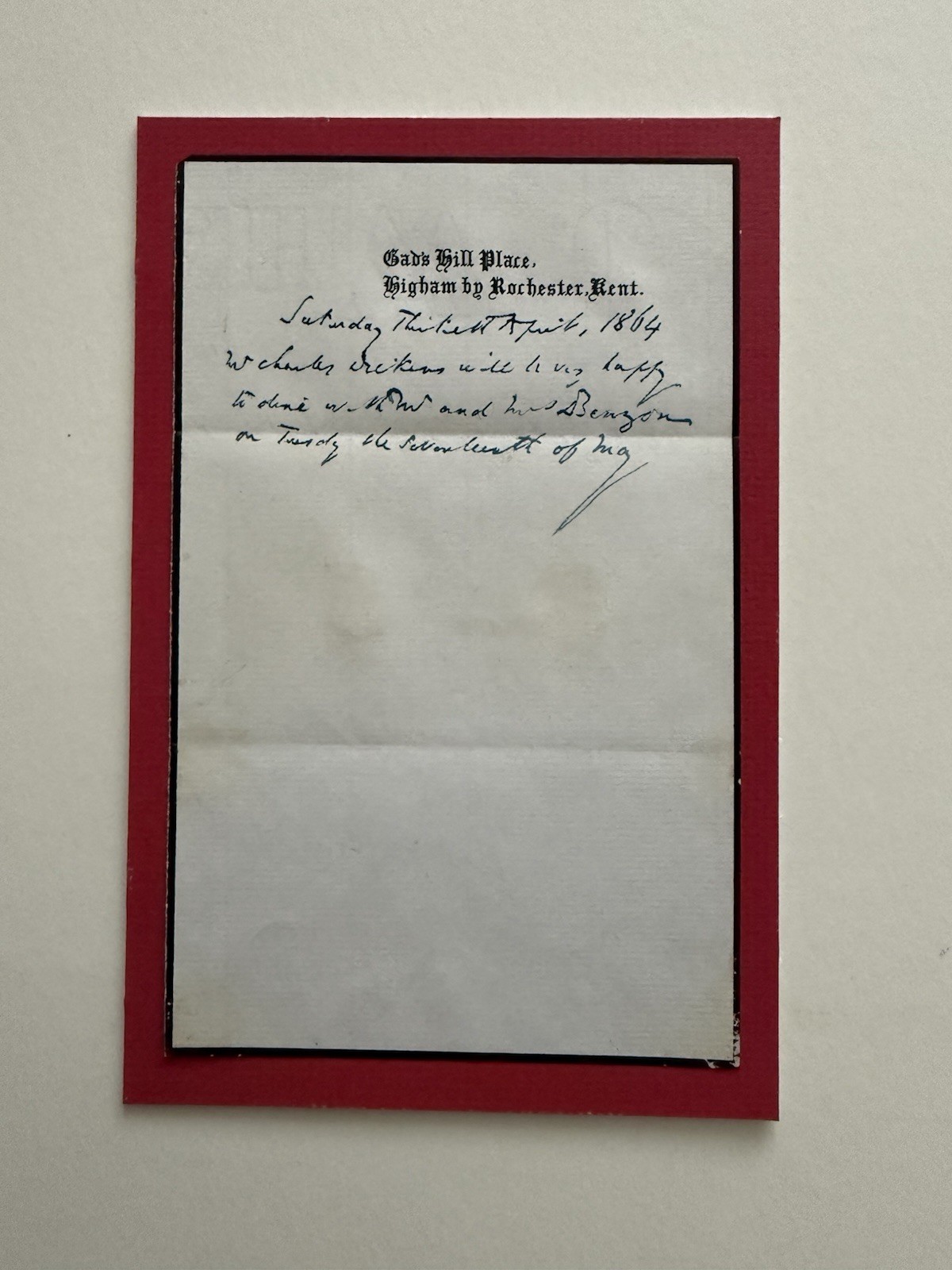 Charles Dickens Signed Dinner Invitation