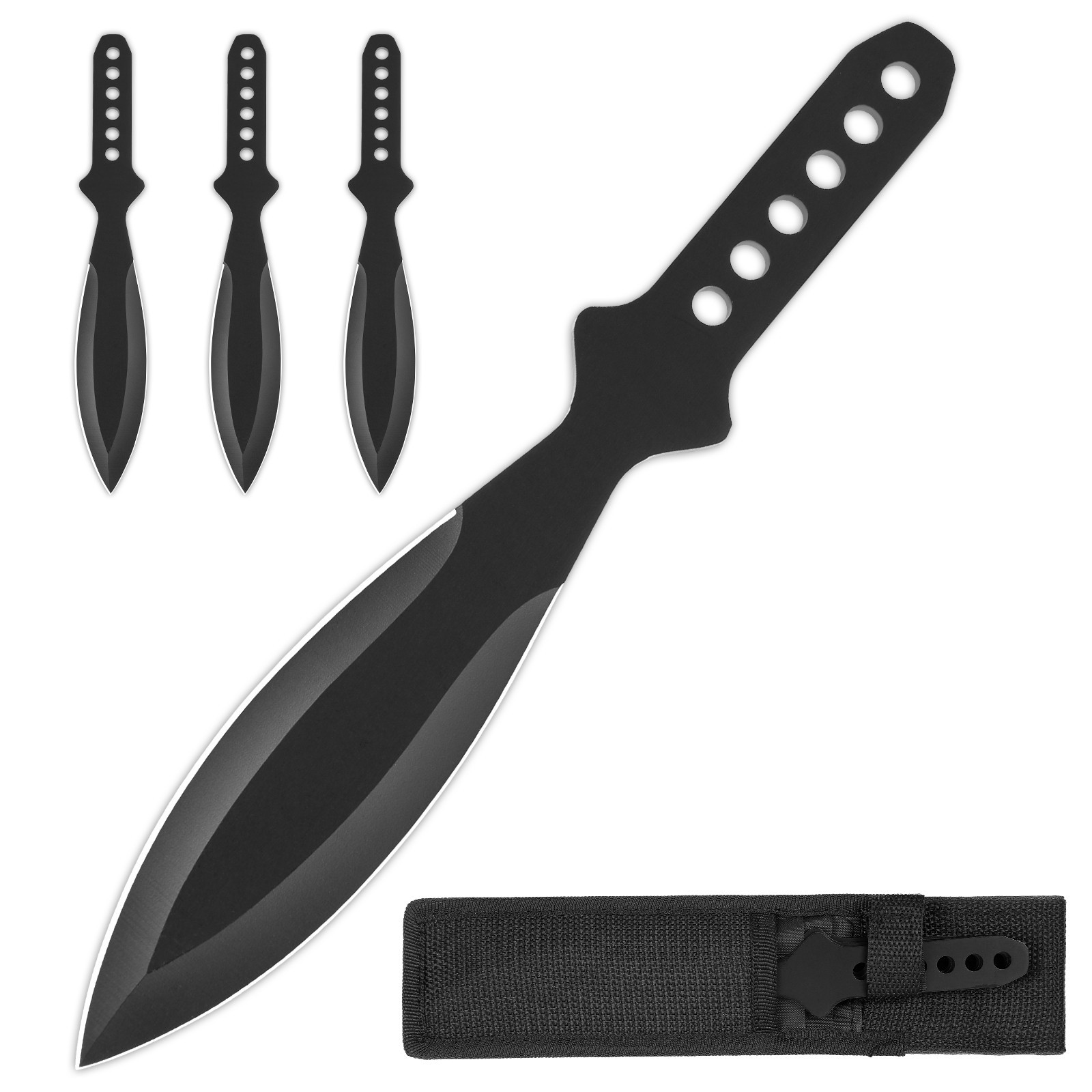 3pc Black 9 inch Throwing Knives Set with Pouch Full Tang Knife with Sheath 3pc Black 9 inch Throwing Knives Set with Pouch Full Tang Knife with Sheath