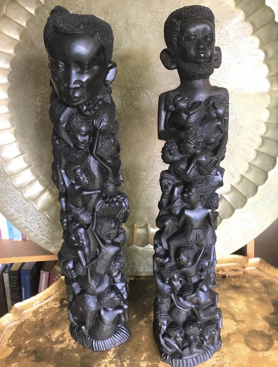 Pair of Makonde Tree of Life Statues . His & Her . Rare African Blackwood 24+”