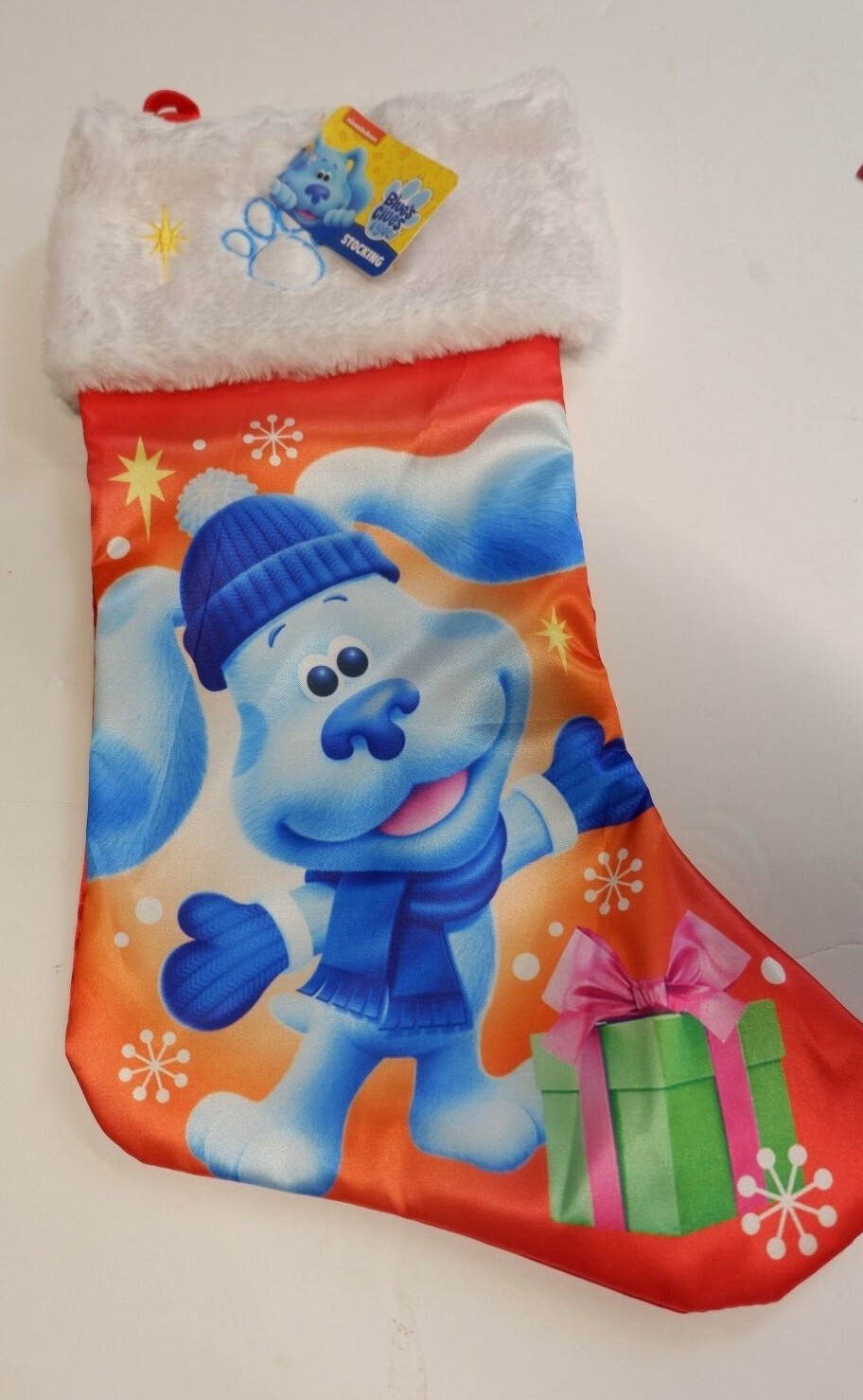 Blue Clues Ruz White Furry top Christmas Stocking  New  16 inch 