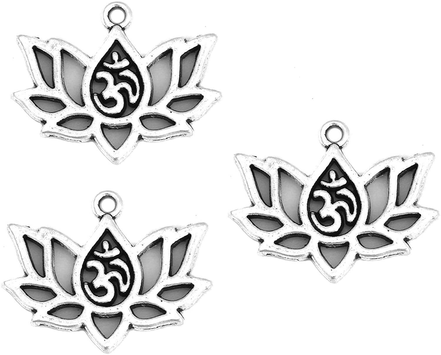 5 Lotus Charms Meditation Antiqued Silver Zen Open Flower Pendants Om Findings