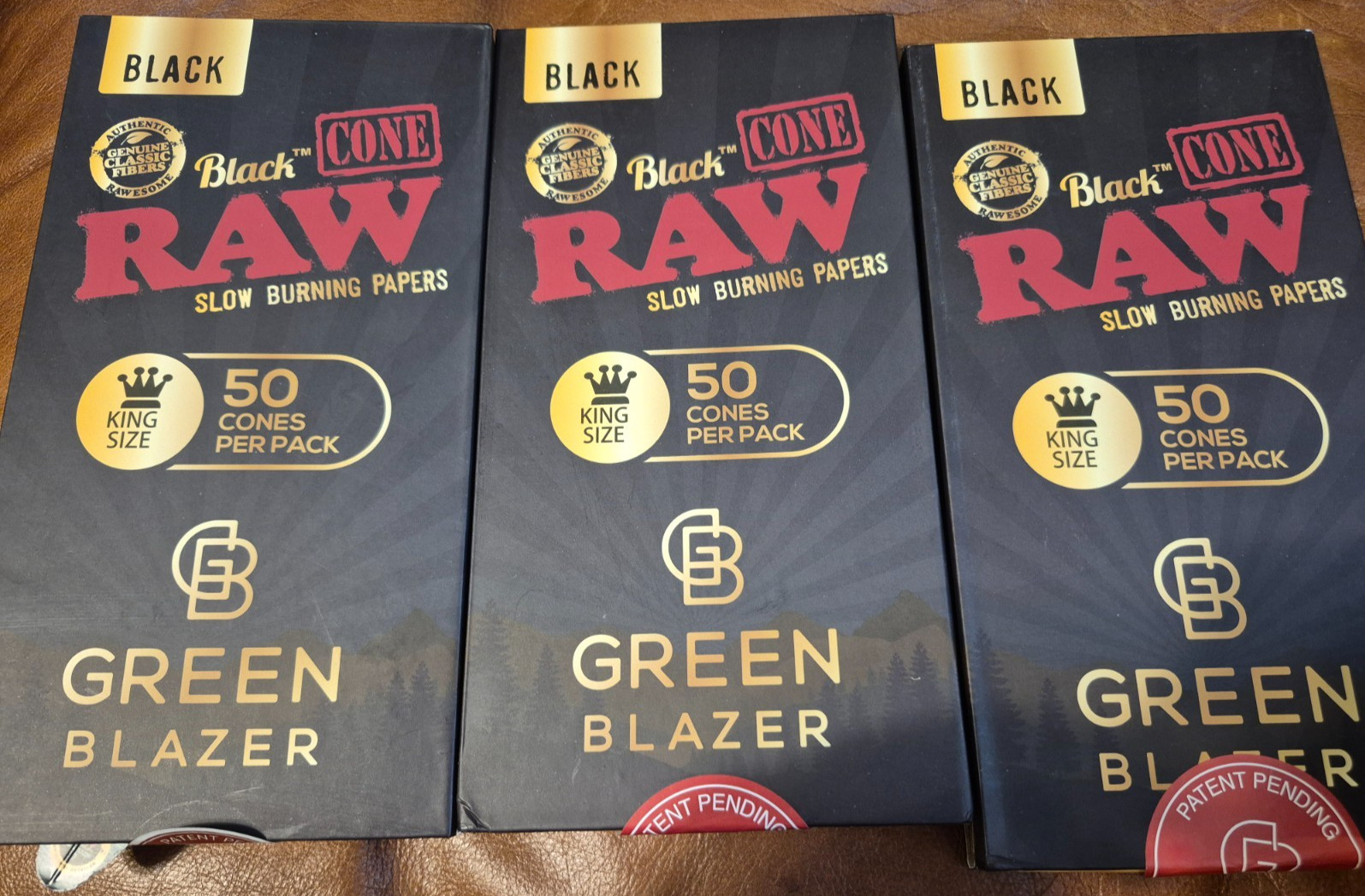 Green Blazer BLACK Raw Cones 150 Pack Slow Burning  Black King Size