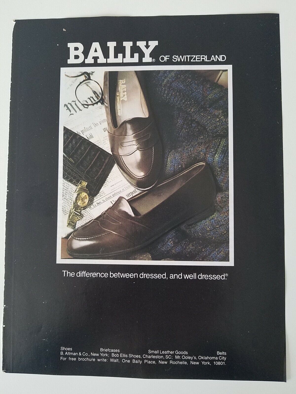 1987 Bally of Switzerland penny loafer shoes vintage fashion ad